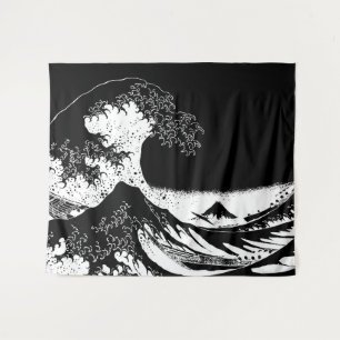 Great Wave off Kanagawa Black and White Tapestry