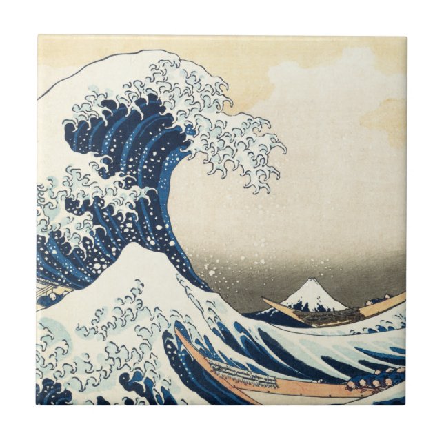 Great Wave Off Kanagawa by Hokusai Japanese Art Ceramic Tile (Front)
