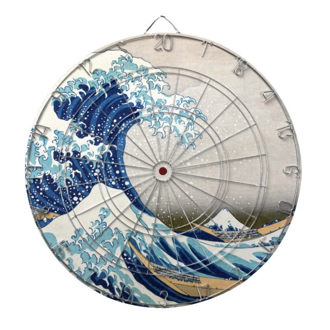 Great Wave Off Kanagawa Hokusai Japanese Fine Art Dartboard With Darts (Front)