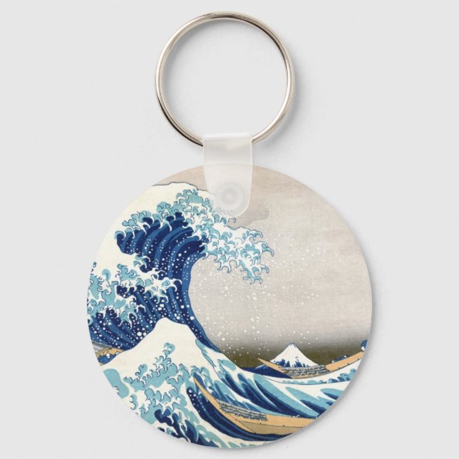 Great Wave Off Kanagawa Hokusai Japanese Fine Art Keychain (Front)