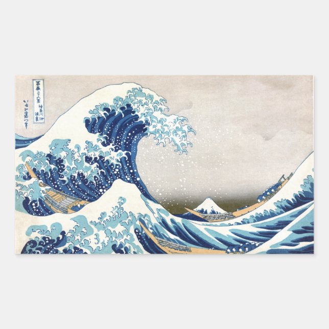 Great Wave Off Kanagawa Hokusai Japanese Fine Art Rectangular Sticker (Front)