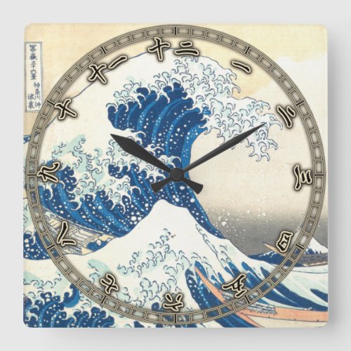 Great Wave off Kanagawa Japanese Art Hokusai Square Wall Clock