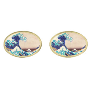 Great Wave Off Kanagawa Japanese Vintage Fine Art Cufflinks