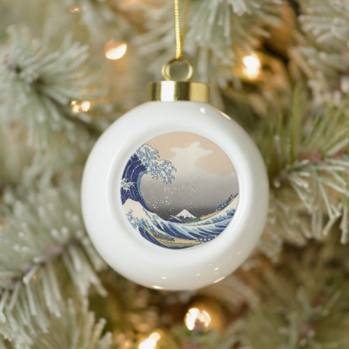 Great Wave off Kanagawa  Mount Fuji Japan Sea Ceramic Ball Christmas Ornament