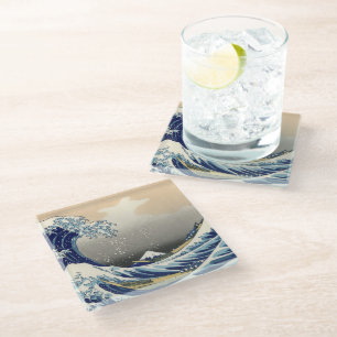 Great Wave off Kanagawa & Mount Fuji Japan Sea Glass Coaster