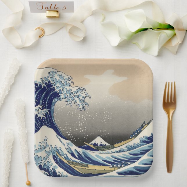 Great Wave off Kanagawa & Mount Fuji Japan Sea Paper Plates (Wedding)