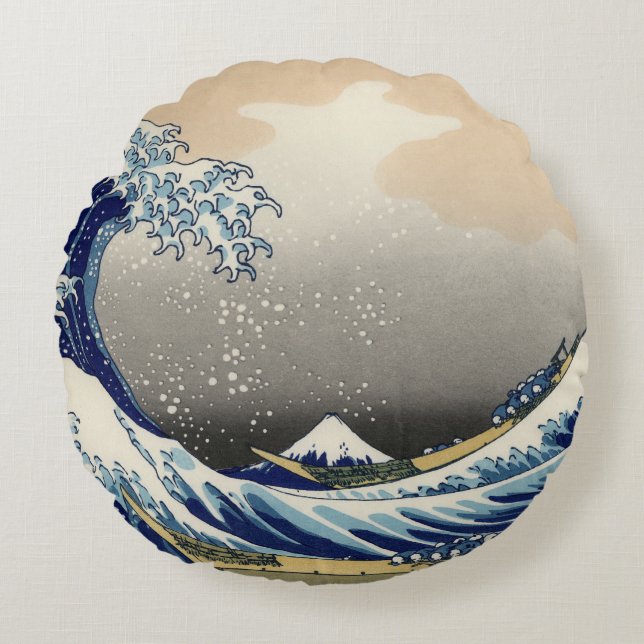 Great Wave off Kanagawa & Mount Fuji Japan Sea Round Pillow (Front)
