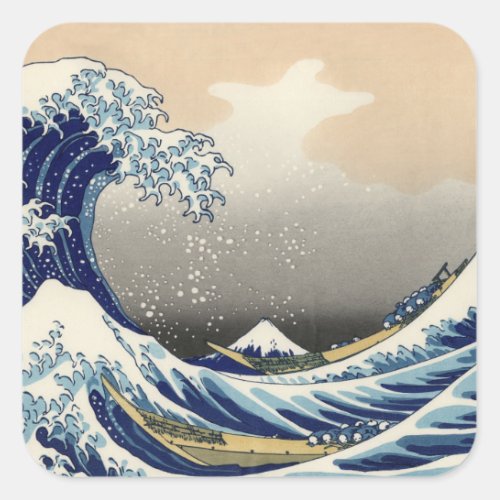 Great Wave off Kanagawa  Mount Fuji Japan Sea Square Sticker
