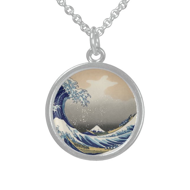 Great Wave off Kanagawa & Mount Fuji Japan Sea Sterling Silver Necklace (Front)
