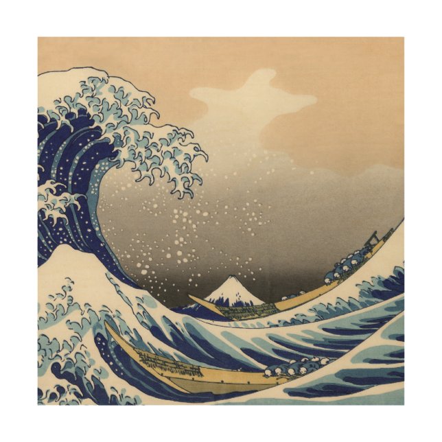 Great Wave off Kanagawa & Mount Fuji Japan Sea Wood Wall Art (Front)