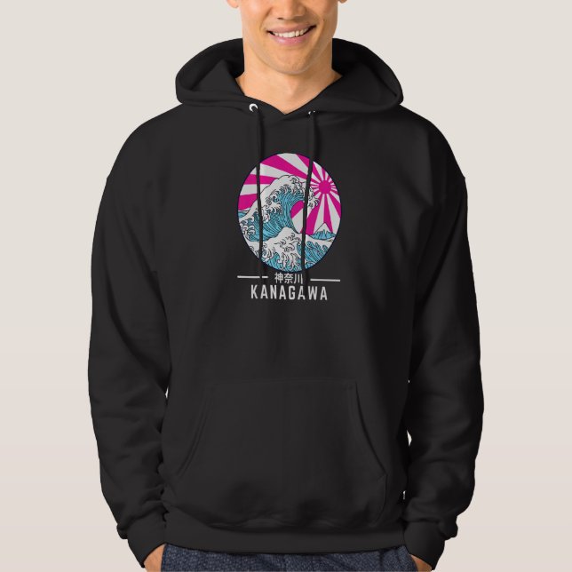 Great Wave Off Kanagawa Vaporwave Glitch Aesthetic Hoodie (Front)