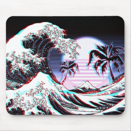 Great Wave off Kanagawa Vaporwave Vintage Retro Mouse Pad