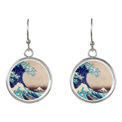 Great Wave Off Kanagawa Vintage Japanese Print Art Earrings