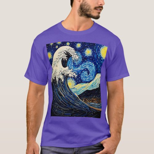 Great Wave off Kanagawa with Starry Nights van Gog T_Shirt