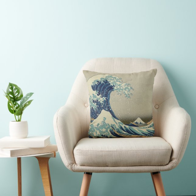 Great Wave Off the Coast of Kanagawa by Hokusai Throw Pillow (Chair)