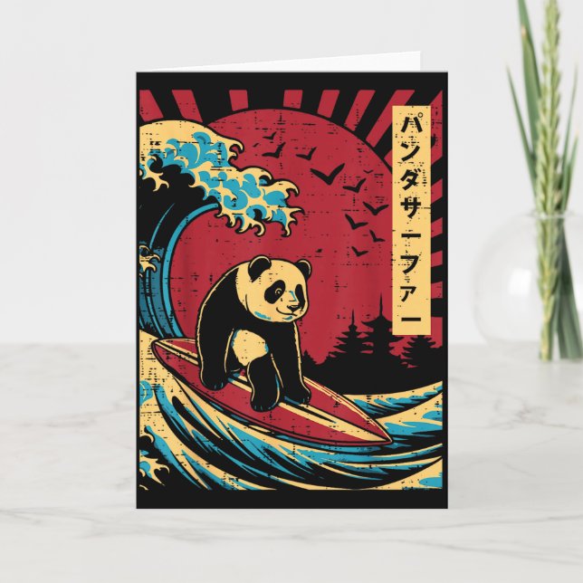 Great Wave Panda Surfing Meme Japanese Art Men Wom Card (Front)