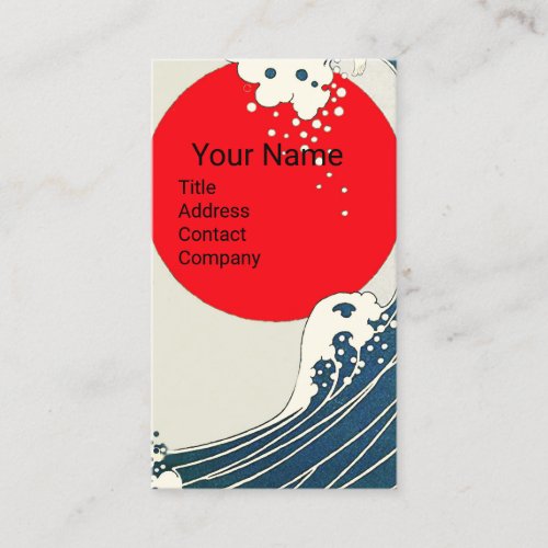 GREAT WAVE RED SUN Blue White Nautical Monogram Business Card