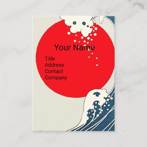 GREAT WAVE RED SUN Blue White Nautical Monogram Business Card