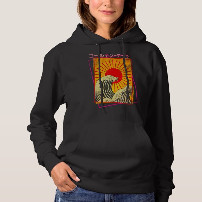 Great Wave Rising Sun Japan Japanese Vaporwave Hoodie (Front)