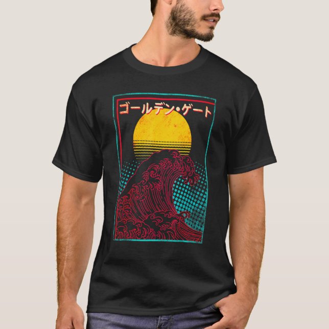 Great Wave Rising Sun Japan Japanese Vaporwave T-Shirt (Front)