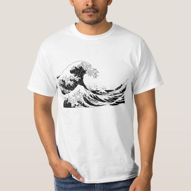 "Great Wave" T-Shirt, Black and White Size L T-Shirt (Front)