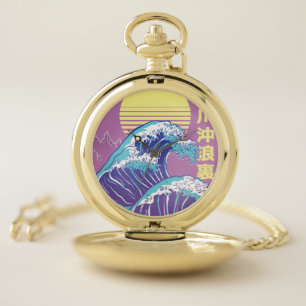 Great Wave Vaporwave Kanagawa Pocket Watch