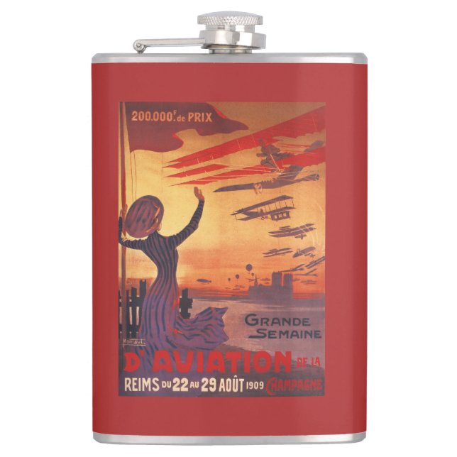 Great Week of Aviation - Woman Waving Poster Hip Flask (Front)