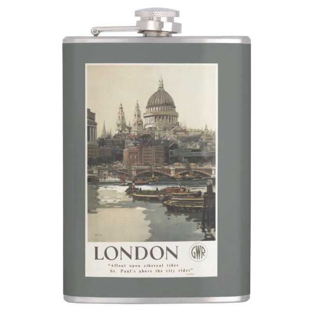 Great Western Railway St. Paul's Travel Poster Flask (Front)