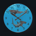 Great White and Hammerhead Shark Clock<br><div class="desc">This design was created though digital art. It may be personalized in the area provide or customizing by choosing the click to customize further option and changing the name, initials or words. You may also change the text color and style or delete the text for an image only design. Contact...</div>