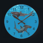 Great White and Hammerhead Shark Clock<br><div class="desc">This design was created though digital art. It may be personalized in the area provide or customizing by choosing the click to customize further option and changing the name, initials or words. You may also change the text color and style or delete the text for an image only design. Contact...</div>