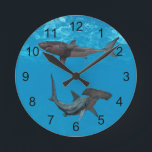 Great White and Hammerhead Shark Clock<br><div class="desc">This design was created though digital art. It may be personalized in the area provide or customizing by choosing the click to customize further option and changing the name, initials or words. You may also change the text color and style or delete the text for an image only design. Contact...</div>