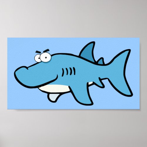 GREAT WHITE BLUE SHARK CARTOON SNEAKY FUNNY SURF S POSTER