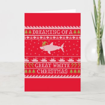 Great White Christmas Funny Ugly Sweater Red Card by BastardCard at Zazzle