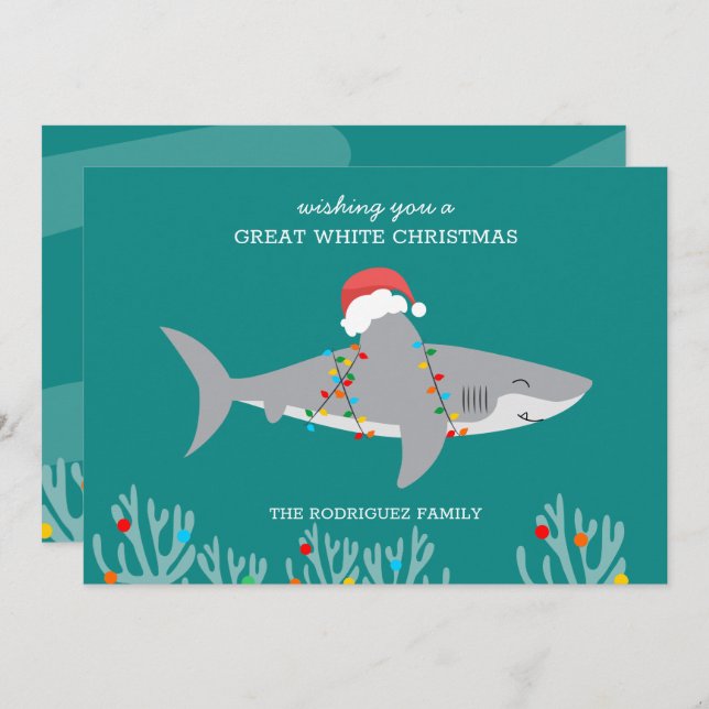 Great White Christmas Shark Flat Card (Front/Back)