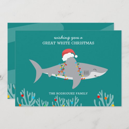 Great White Christmas Shark Flat Card
