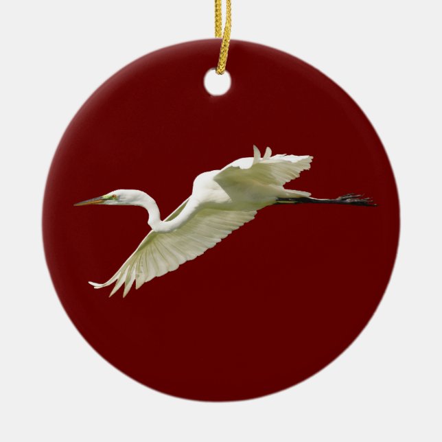 great white egret ceramic ornament (Front)