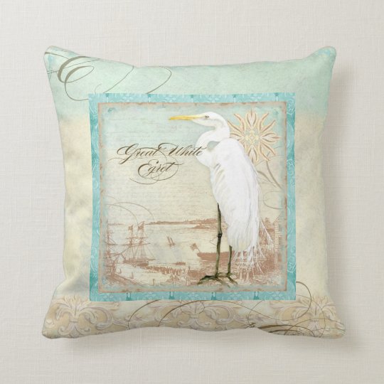 Great White Egret Coastal Beach Home Decor Pillow Zazzle Com