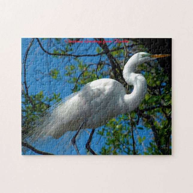 Great White Egret Florida. Christmas Greetings Jigsaw Puzzle (Horizontal)