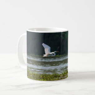 Great White Egret Flying Coffee Mug