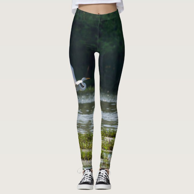 Great White Egret Flying Leggings (Front)