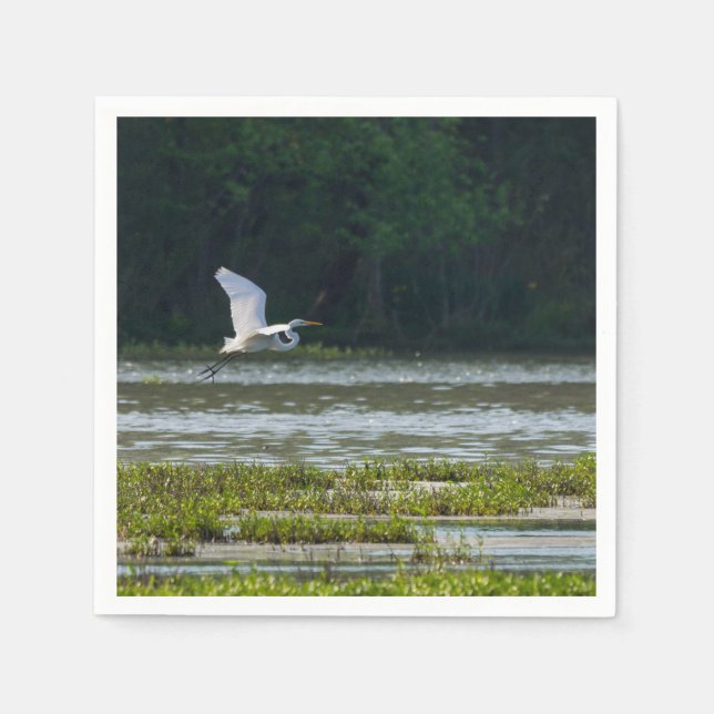 Great White Egret Flying Napkins (Front)