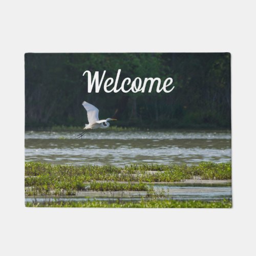 Great White Egret Flying Welcome Doormat