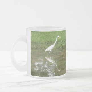 Great White Egret Frosted Glass Coffee Mug