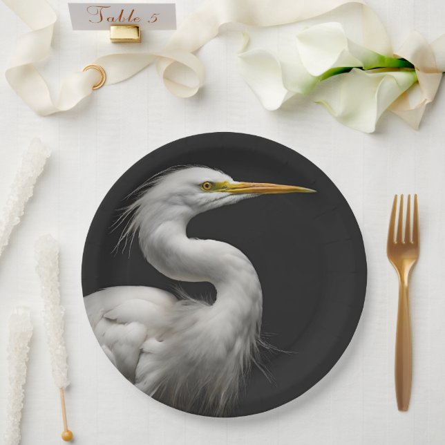Great White Egret Portrait II Paper Plates (Wedding)