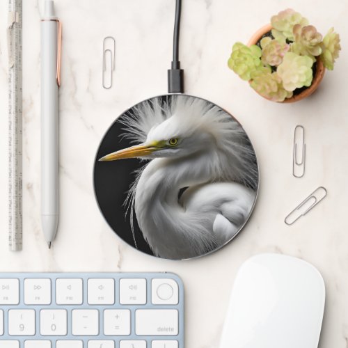 Great White Egret Portrait Wireless Charger