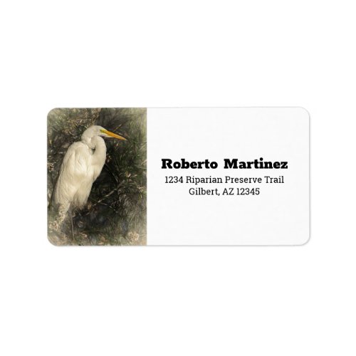 Great White Egret Water Bird Digital Art Painting  Label