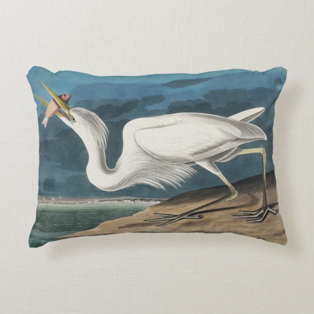 Great White Heron Audubon Bird Wildlife Painting Accent Pillow (Front)
