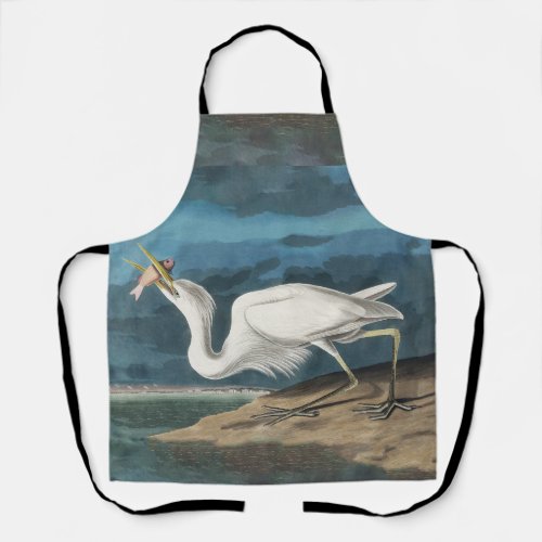 Great White Heron Audubon Bird Wildlife Painting Apron