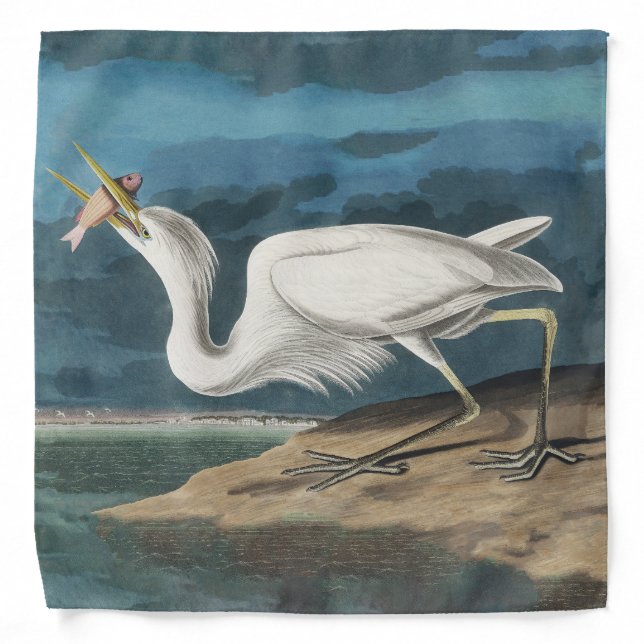 Great White Heron Audubon Bird Wildlife Painting Bandana (Front)