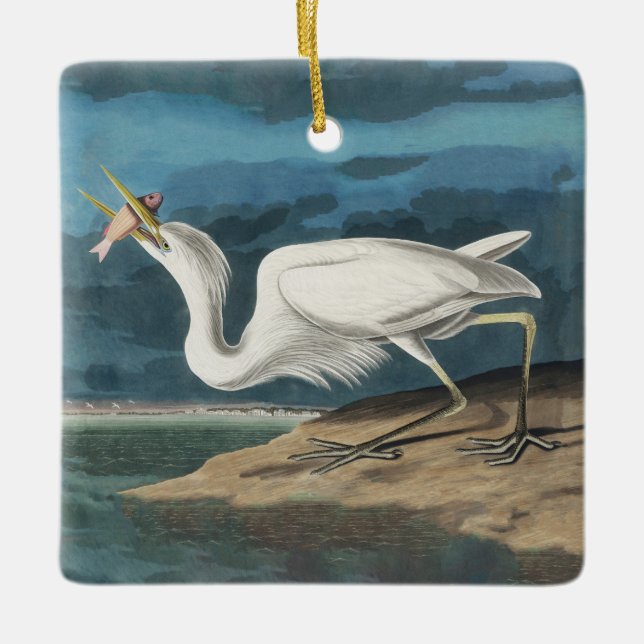 Great White Heron Audubon Bird Wildlife Painting Ceramic Ornament (Front)